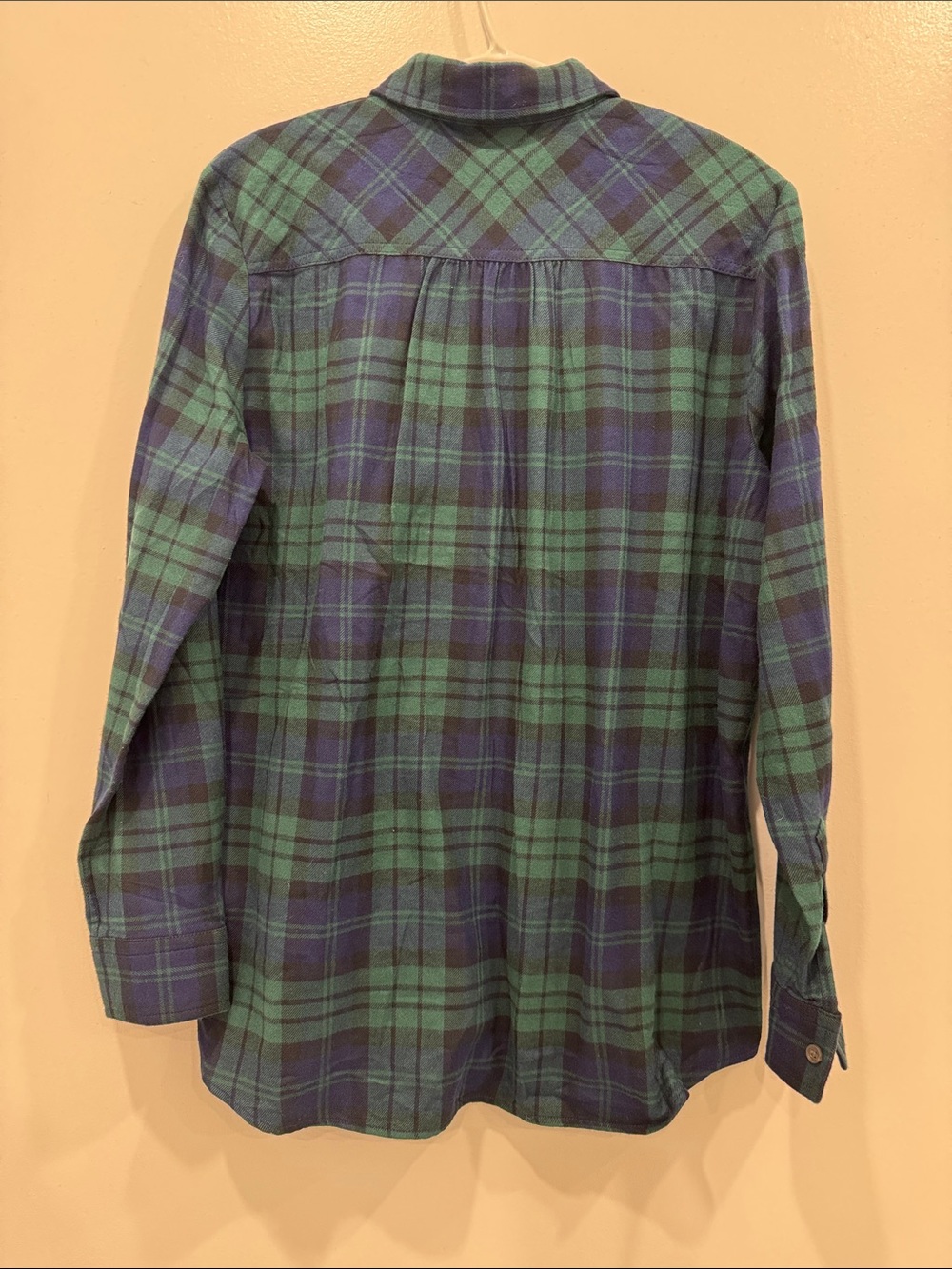 Lands' End Women's Medium Green Blue Plaid 100% Cotton Shirt - Picture 2 of 7